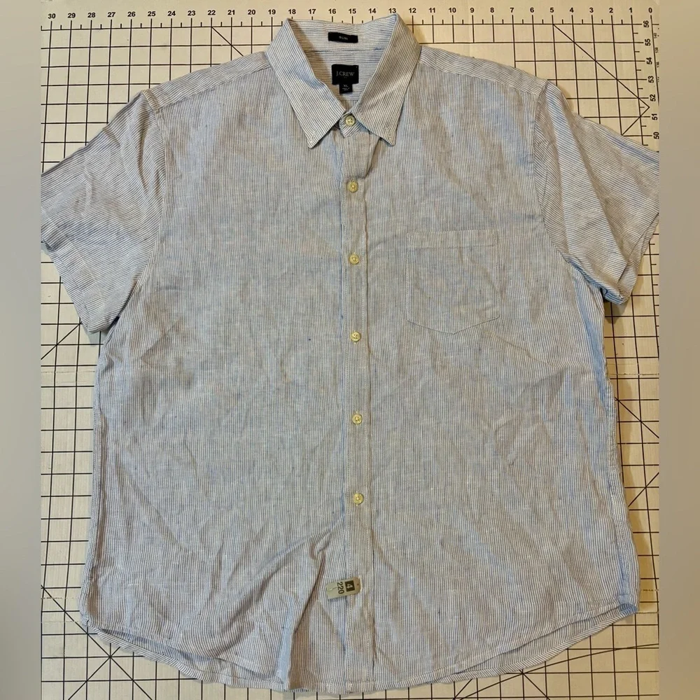 J.  Crew Men’s Size XL Blue/White Linen Blend Slim‎ Fit SS Button Down Shirt